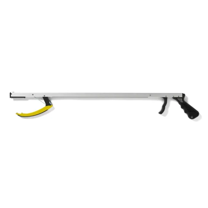 REACHER, PISTOL GRIP, 26" Pistol grip reacher aids individuals with limited reach and hand strength Open jaw closes when trigger is squeezed