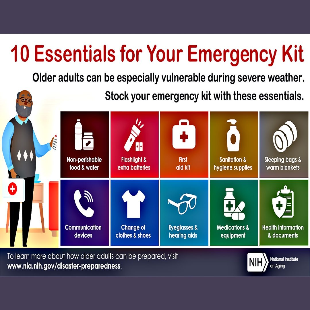 Severe weather and natural disasters are becoming more common, and older adults can be especially vulnerable. Stocking a good emergency kit can help you stay comfortable during power outages and be ready to evacuate.