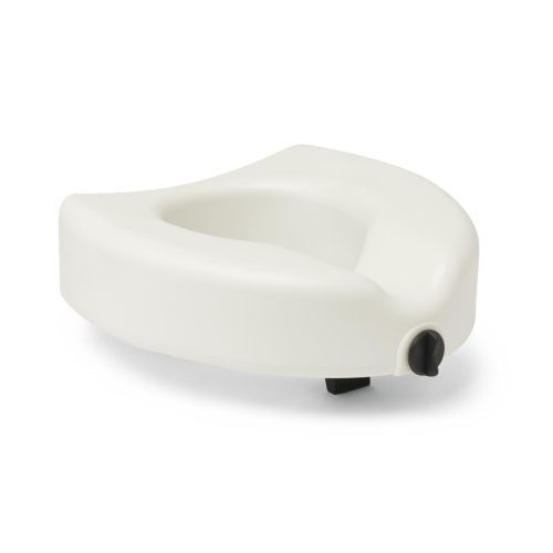 Front clamping mechanism locks the seat onto the toilet so you don't have to worry about it coming loose or shifting during use or transfer Wide, contoured surface raises seat level by 5" Some items treated with Microban* antimicrobial protection